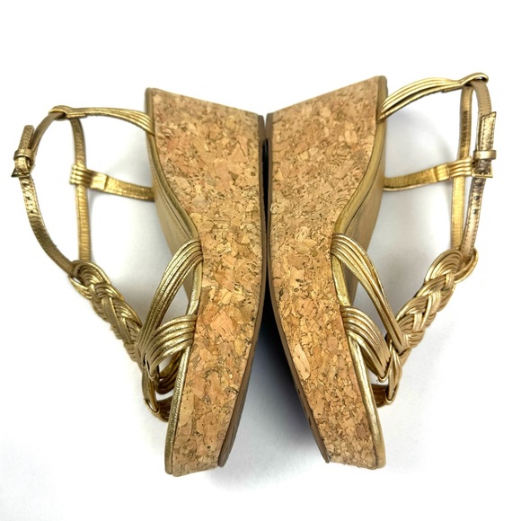 Kate Spade Becca Metallic Gold Braided Strap Cork Wedges - Picture 9 of 14